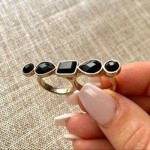 Double Knuckle 2 Finger Ring • Geometric Rhinestones & Gold